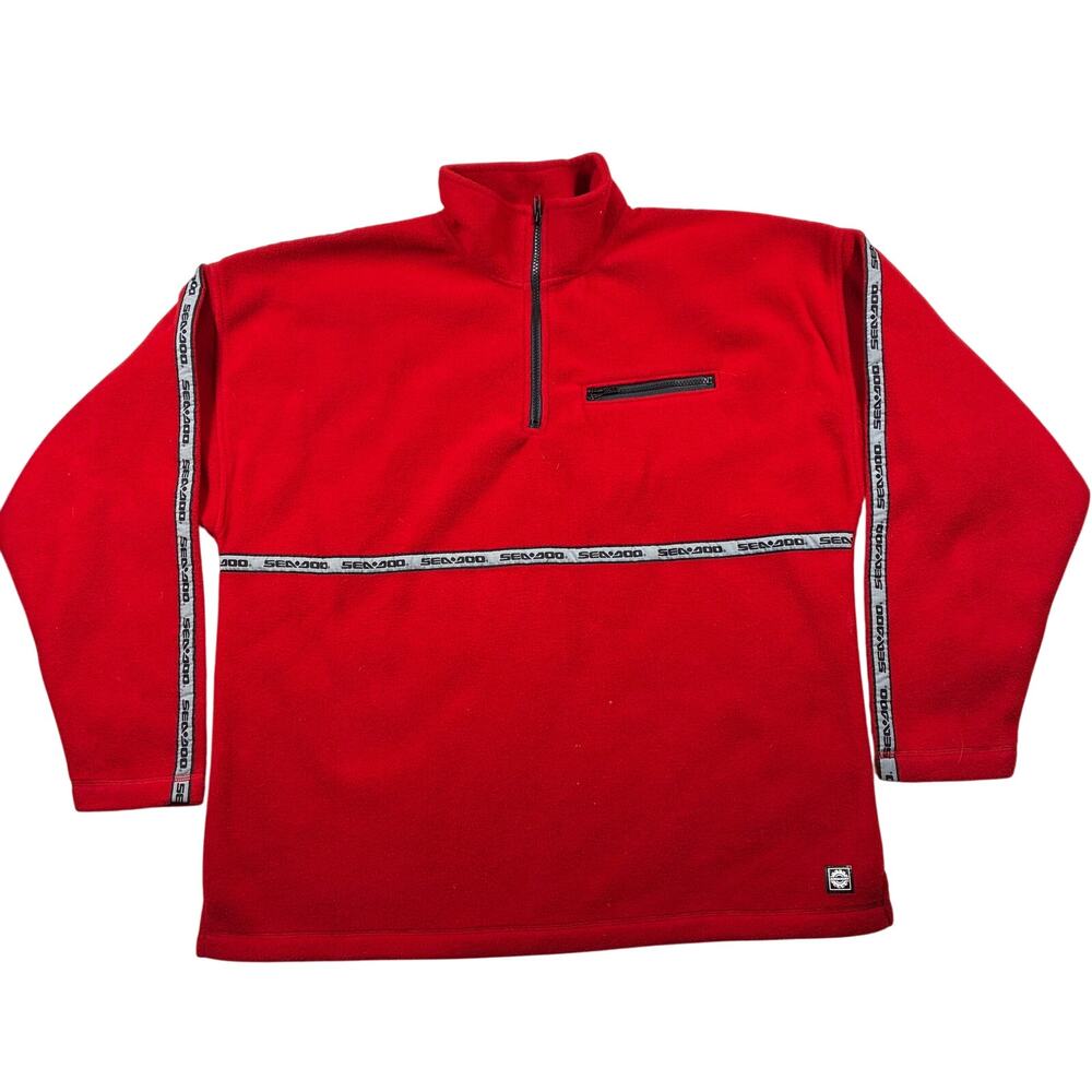 Vintage Sea-Doo Bombardier Jacket Mens XL Red Fleece 1/4 Zip Logo Athletic Cozy